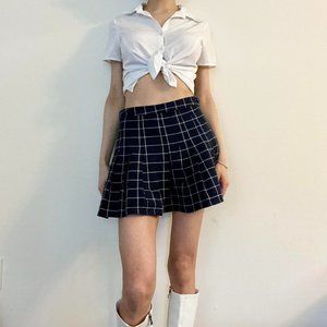 2000s Y2k Preppy Navy Pleated Plaid Miniskirt